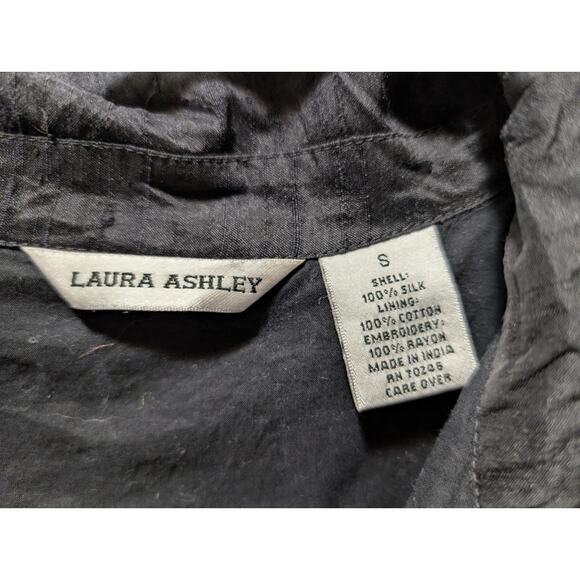 Laura Ashley Embroidered Silk Shantung Jacket Sz S Black Green Red Orange Floral - Picture 4 of 8